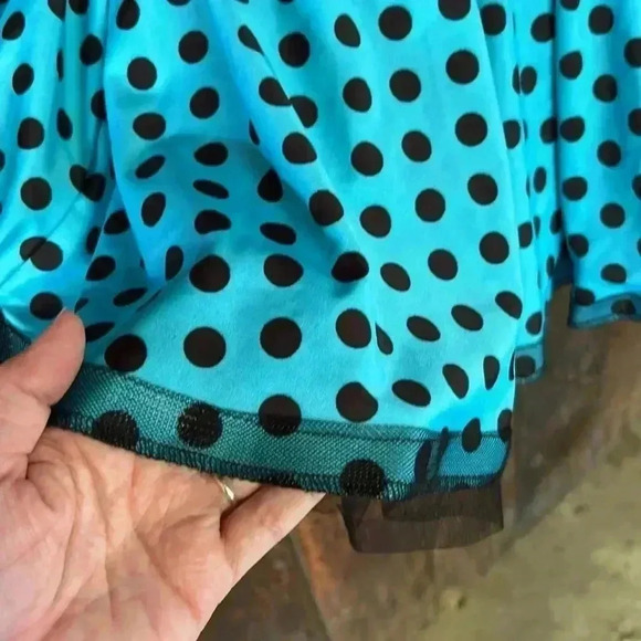 Polka Dot Turquoise & Black Dance Halloween Costume Dress with Tulle Tutu Skirt - Picture 4 of 8